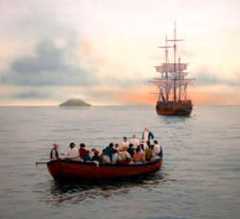 Bligh being set adrift - Mutiny on the Bounty