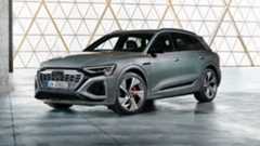 2024 Audi Q8 e-tron Prestige in silver parked in studio