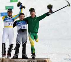 Paralympian Adam Hall celebrates his gold medal win