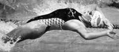 Anna Simcic starts the 100-metre backstroke final at the 1990 Commonwealth Games