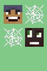 Two Minecraft character faces, each next to a white cobweb icon, are arranged in a square on a green background.