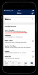 Screenshot of the Guardian app with the secure messaging option highlighted