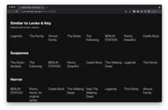 Screenshot of a TV show carousel interface with no thumbnails and many titles shown.