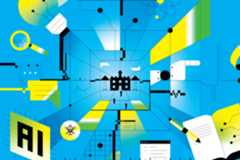 A graphic that shows a building in the middles and lines reaching outward.