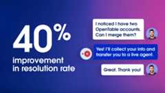 OpenTable's {{product.agentforce}} helping user merge accounts, resulting in 40% improved case resolution rate.