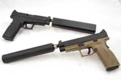 Springfield Armory XDM Threaded Models in .45 ACP and 9mm shown here with a SilencerCo Osprey (top) and SilencerCo Octane (bottom) Springfield Armory XDM Threaded Models in .45 ACP and 9mm shown here with a SilencerCo Osprey (top) and SilencerCo Octane (bottom)