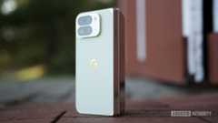 google pixel 10 pro fold standing hero 1 The Google Pixel 10 Pro Fold standing upright outside.