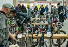 CCT-L-BIKESWAP-0217 Bicycling enthusiasts look at hundreds of used bikes for sale during the East Coast’s largest indoor bike swap at the Carroll County Ag Center in Westminster.(Karen Jackson/Freelance)