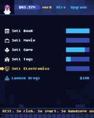 The store screen showing the different categories and their progress with making their products