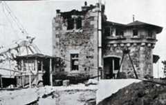 The German radio station at Tsing Tao damaged by Japanese naval gunfire: Battle of Coronel on 1st November 1914 in the First World War