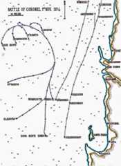 Map of the Battle of Coronel on 1st November 1914 in the First World War: map by John Fawkes