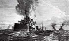 HMS Monmouth engaged at the Battle of Coronel on 1st November 1914 in the First World War
