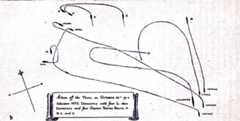 Plan of the Texel action on 17th October 1914 in the First World War, drawn by a participant: A = S119, B = S118, C = S117 and D = S115