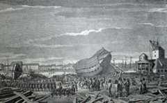 British destroying Danish ships under repair after the Battle of Copenhagen on 2nd April 1801 in the Napoleonic Wars
