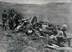 British gun and infantry picket at the Siege of Ladysmith, 2nd November 1899 to 27th February 1900 in the Great Boer War