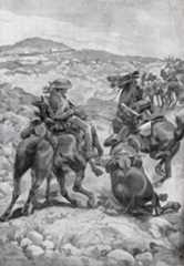 British Mounted Infantry in action: Siege of Kimberley, 14th October 1899 to 15th February 1900 during the Great Boer War: picture by F.W. Burton