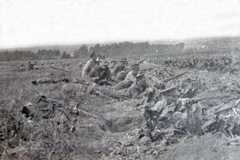 Soldiers of 1st East Lancashire Regiment outside Solesmes on 25th August 1914: Battle of Le Cateau on 26th August 1914 in the First World War