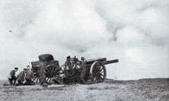 A 60 pounder gun of the Royal Garrison Artillery in action: Battle of Le Cateau on 26th August 1914 in the First World War