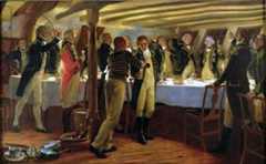 Dinner in the wardroom of HMS Elephant the night before the Battle of Copenhagen on 2nd April 1801 in the Napoleonic Wars: picture by Thomas Davidson