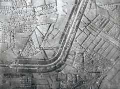 An aerial photograph showing the field layout on either side of the Sambre and Oise Canal at Oisy: Battle of Étreux on 27th August 1914 in the First World War