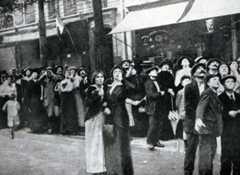 Parisians watching a German aircraft in September 1914: Battle of the Marne, fought from 6th to 9th September 1914, during the First World War