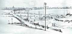 Le Cateau seen from the Honnechy Road to the south: Battle of Le Cateau on 26th August 1914 in the First World War