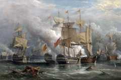 Battle of Cape St Vincent on 14th February 1797 in the Napoleonic Wars: picture by Richard Bridges Beechey