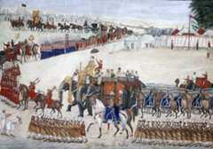 Military procession with a regiment of British Light Dragoons and British and Indian infantry: Battle of Ferozeshah on 22nd December 1845 during the First Sikh War