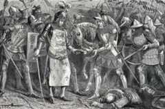 Capture of King John of France at the Battle of Poitiers on 19th September 1356 in the Hundred Years: picture by AW Ridley