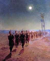 'Lament in the Desert': Queen's Own Cameron Highlanders burying their casualties: Battle of Atbara on 8th April 1898 in the Sudanese War: picture by Lady Butler
