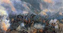 Attack of 3rd King's Light Dragoons on the Sikh camp at the Battle of Ferozeshah on 22nd December 1845 during the First Sikh War
