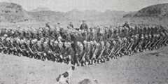 Cameron Highlanders forming square in the desert: Battle of Atbara on 8th April 1898 in the Sudanese War