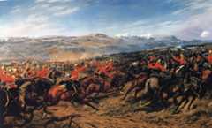 Charge of the Heavy Brigade at the Battle of Balaclava on 25th October 1854 in the Crimean War: picture by Godfrey Douglas Giles