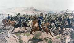 Charge of the Light Brigade (17th Lancers) at the Battle of Balaclava on 25th October 1854 in the Crimean War: picture by Richard Caton Woodville