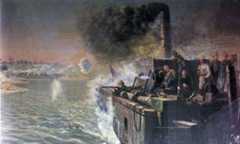 Lord Charles Beresford on the Nile Steamer 'Safia' after the Battle of Abu Klea on 17th January 1885 in the Sudanese War: picture by the Dickinson Brothers