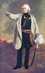 Major General Sir Hugh Gough in his white 'Battle Coat': Battle of Moodkee on 18th December 1845 during the First Sikh War