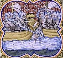Battle of Sluys on 24th June 1340 in the Hundred Years War from a contemporary chronicle