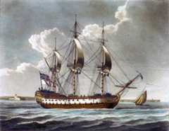 British ship of the line in the Seven Years War: Capture of Manilla 6th October 1762: picture by Dominic Serres