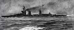 Admiral Beatty’s flag ship HMS Lion going into action at the Battle of Dogger Bank on 24th January 1915 in the First World War