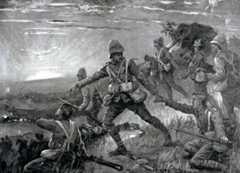 British troops recovering collapsed comrades on the road to Molteno after the Battle of Stormberg on 9th/10th December 1899 in the Boer War: picture by Edward Read