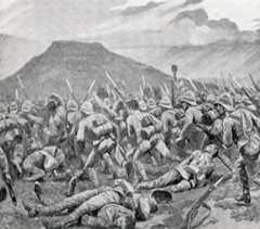 Devons attacking at Wagon Hill: Siege of Ladysmith, 2nd November 1899 to 27th February 1900 in the Great Boer War: picture by Richard Caton Woodville