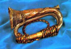 Balaclava bugle carried by Trumpeter William Brittan of the 17th Lancers in the Charge at the Battle of Balaclava on 25th October 1854 in the Crimean War