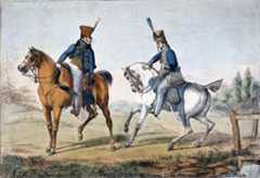 Officers of the 10th and 18th Hussars: Battle of Benevente on 29th December 1808 in the Peninsular War