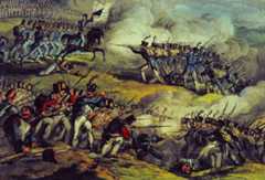 British and Portuguese infantry drive the French back down the hill at the Battle of Busaco on 27th September 1810 in the Peninsular War