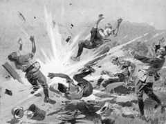 Boer shell exploding in the kitchen of the 18th Hussars: Siege of Ladysmith 2nd November 1899 to 27th February 1900 in the Great Boer War
