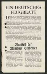 Von der Royal Airforce am 10. Juli 1943 über Marburg abgeworfenes Flugblatt der Weißen Rose. (Hessisches Staatsarchiv Marburg, Best. 180 Marburg, Nr. 4171)