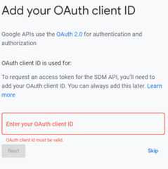 Screenshot of Device Access Console OAuth client ID