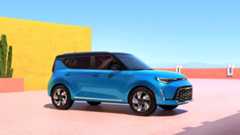 A bright blue Kia Soul