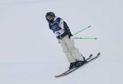 Freestyle skier Kokone Kondo skis during a training session in Livigno, Italy, on Feb. 4. Freestyle skier Kokone Kondo skis during a training session in Livigno, Italy, on Feb. 4.