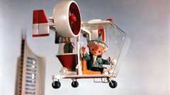 Unser Sandmännchen in Leipzig Ausstellung Das Sandmännchen fliegt an Uniriesen und Altem Rathaus vorbei.